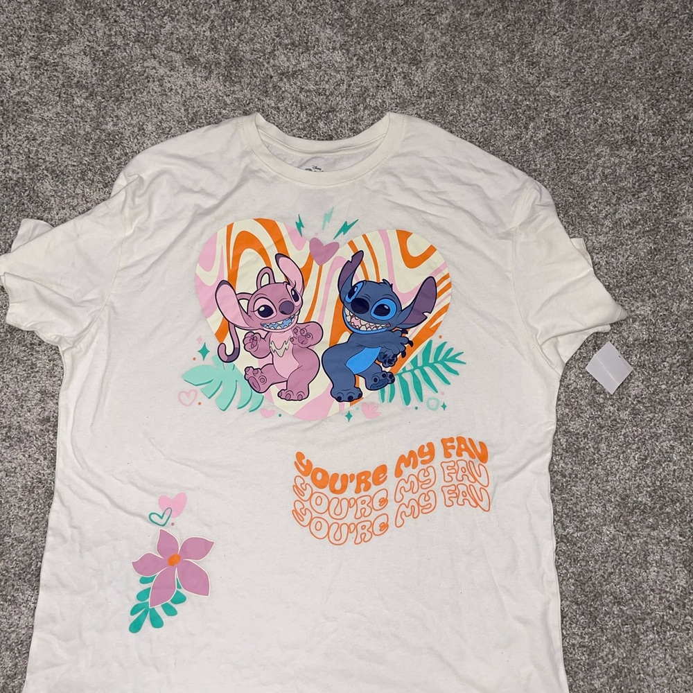 Disney Cream Tee with Pink and Blue Characters
